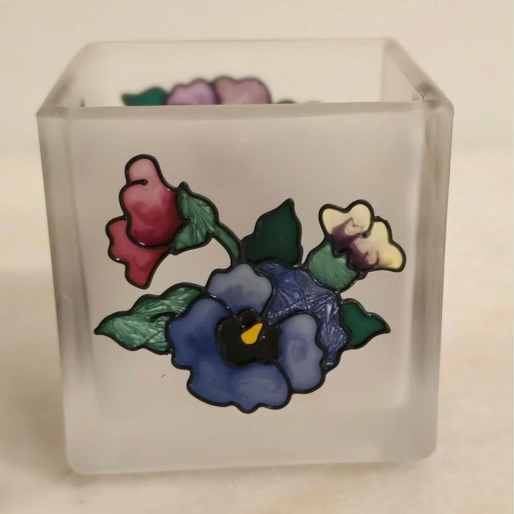 Joan Baker Designs Art Glass Hand Painted Tea Light Candle Holder